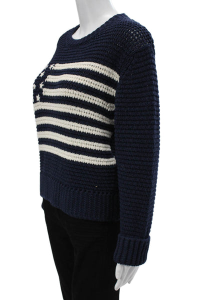 Re/Done Unisex Pullover Sweater Dark Blue Crew Neck Flag Graphic Size XS
