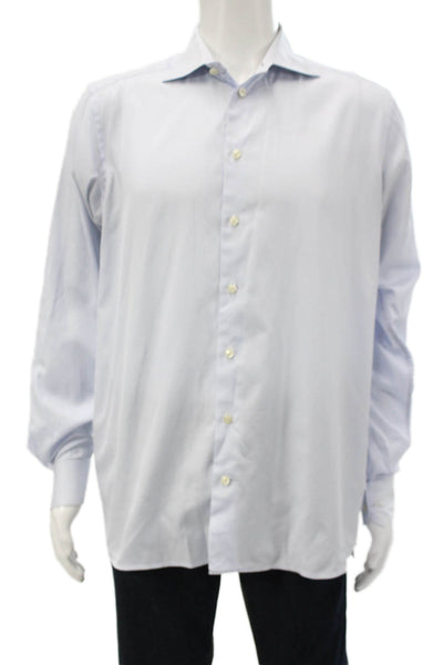 Eton Mens Dress Shirt Lt Blue Check Cotton Point Collar Long Sleeve Size 16.5
