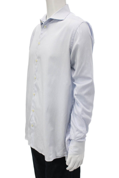 Eton Mens Dress Shirt Lt Blue Check Cotton Point Collar Long Sleeve Size 16.5
