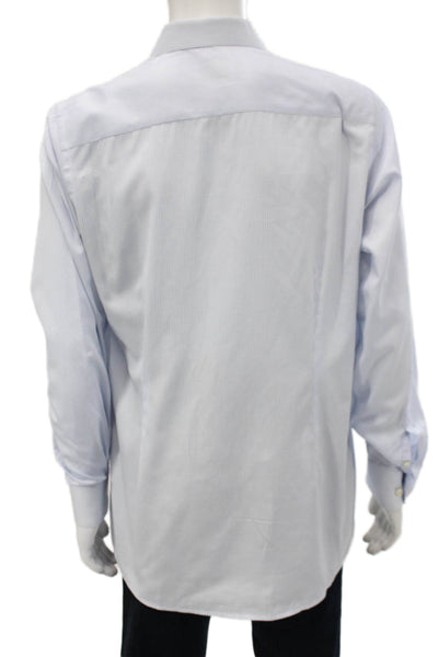 Eton Mens Dress Shirt Lt Blue Check Cotton Point Collar Long Sleeve Size 16.5