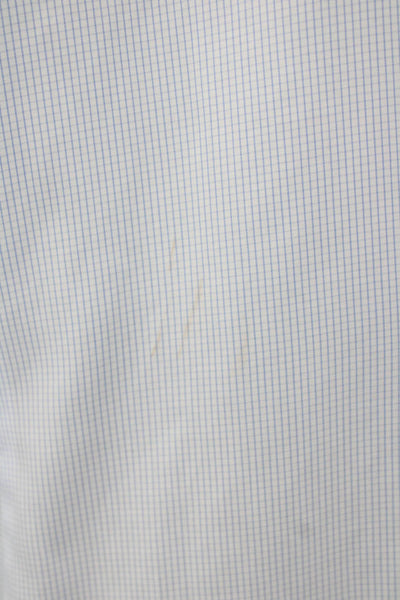 Eton Mens Dress Shirt Lt Blue Check Cotton Point Collar Long Sleeve Size 16.5