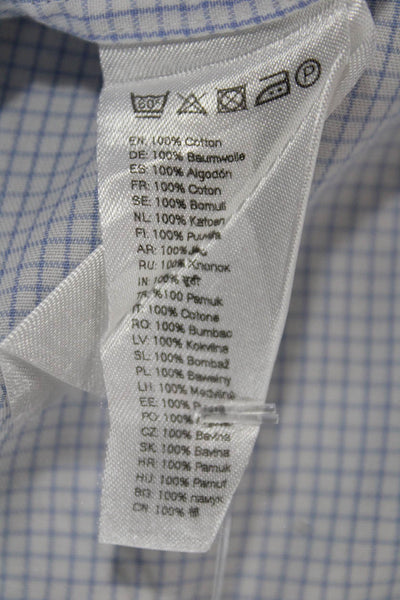 Eton Mens Dress Shirt Lt Blue Check Cotton Point Collar Long Sleeve Size 16.5