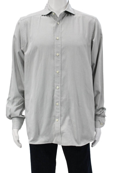 Eton Mens Point Collar Gray Cotton Dress Shirt Long Sleeve Size 16.5