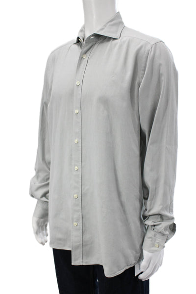 Eton Mens Point Collar Gray Cotton Dress Shirt Long Sleeve Size 16.5