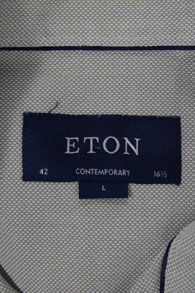 Eton Mens Point Collar Gray Cotton Dress Shirt Long Sleeve Size 16.5