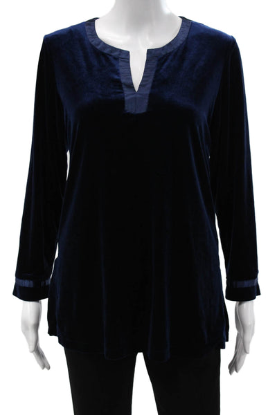 Oscar de la Renta Women Tunic Blouse Dark Blue Long Sleeve Size XS