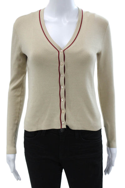 Max Mara Unisex Beige Cashmere Silk V Neck Cardigan Button Long Sleeve Size M