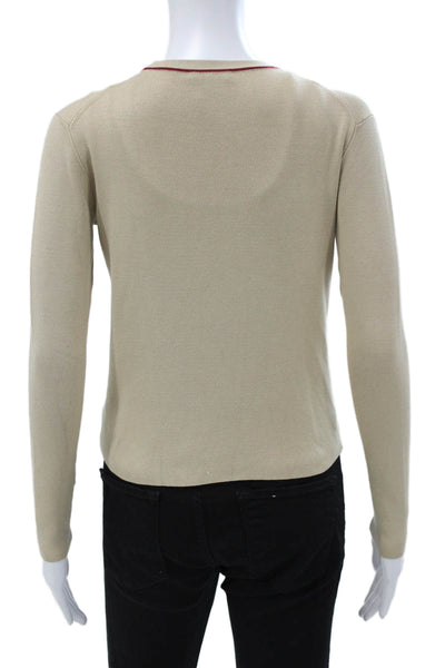 Max Mara Unisex Beige Cashmere Silk V Neck Cardigan Button Long Sleeve Size M