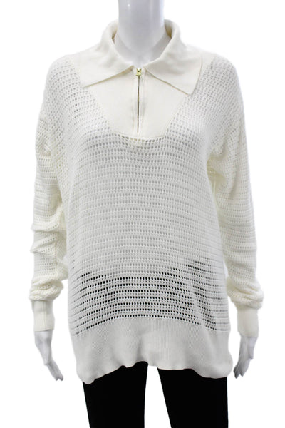 Varley Unisex Pullover Sweater White Cotton Collared Zip Long Sleeve Size XS