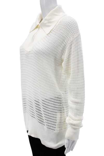 Varley Unisex Pullover Sweater White Cotton Collared Zip Long Sleeve Size XS