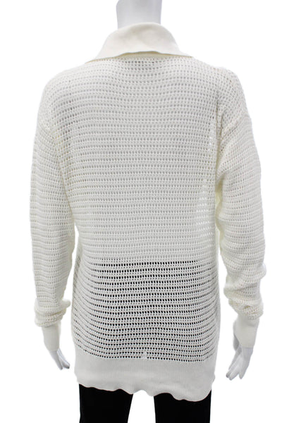 Varley Unisex Pullover Sweater White Cotton Collared Zip Long Sleeve Size XS
