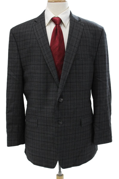 Calvin Klein Mens Plaid Wool Suit Jacket Collared Button Long Sleeve Size 46