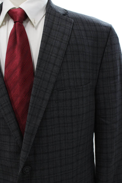 Calvin Klein Mens Plaid Wool Suit Jacket Collared Button Long Sleeve Size 46