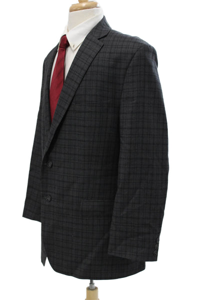 Calvin Klein Mens Plaid Wool Suit Jacket Collared Button Long Sleeve Size 46