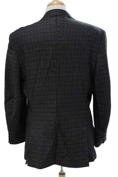 Calvin Klein Mens Plaid Wool Suit Jacket Collared Button Long Sleeve Size 46