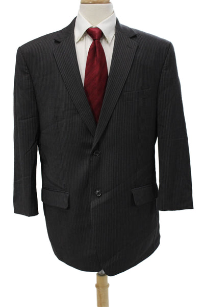 Michael Michael Kors Mens Suit Jacket Dark Gray Wool Striped Button Size 44