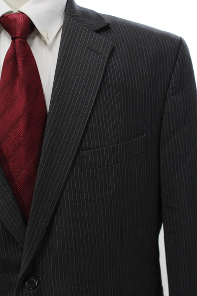 Michael Michael Kors Mens Suit Jacket Dark Gray Wool Striped Button Size 44