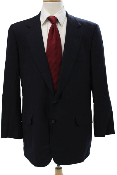 Hickey Freeman Mens 2 Piece Dark Blue Wool Striped Suit Jacket Size 44