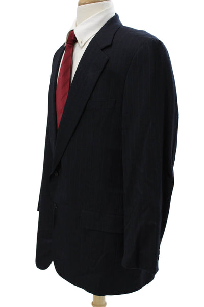 Hickey Freeman Mens 2 Piece Dark Blue Wool Striped Suit Jacket Size 44