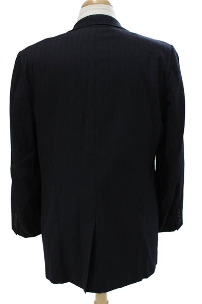 Hickey Freeman Mens 2 Piece Dark Blue Wool Striped Suit Jacket Size 44