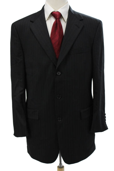 Austin Reed Mens Classic Striped Black Suit Jacket Button Long Sleeve Size 42