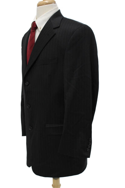 Austin Reed Mens Classic Striped Black Suit Jacket Button Long Sleeve Size 42