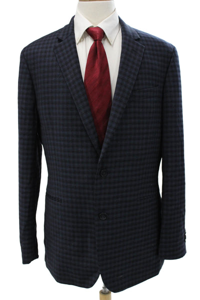 Kenneth Cole Mens Classic Blazer Dark Blue Check Wool Button Size 44