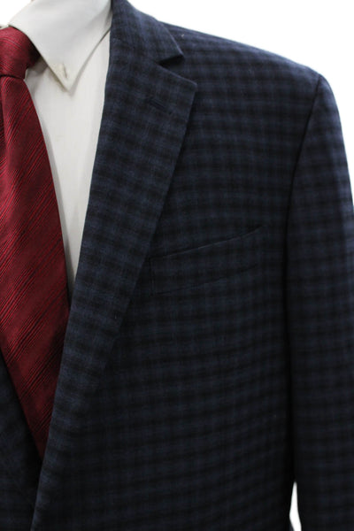Kenneth Cole Mens Classic Blazer Dark Blue Check Wool Button Size 44