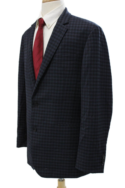 Kenneth Cole Mens Classic Blazer Dark Blue Check Wool Button Size 44