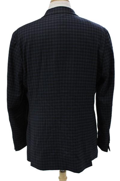 Kenneth Cole Mens Classic Blazer Dark Blue Check Wool Button Size 44