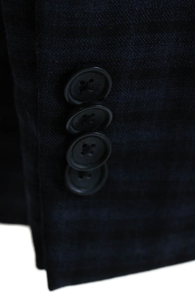 Kenneth Cole Mens Classic Blazer Dark Blue Check Wool Button Size 44