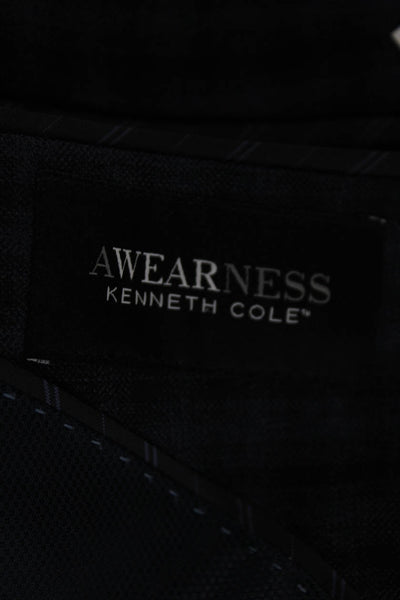 Kenneth Cole Mens Classic Blazer Dark Blue Check Wool Button Size 44