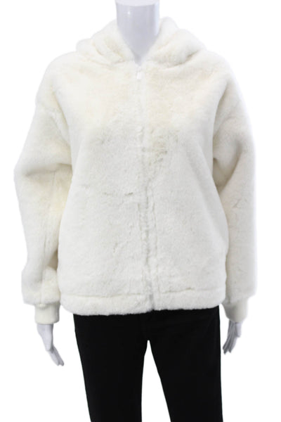 Splendid Women Petite Full Zip Hoodie Long Sleeve White Polyester Size XS