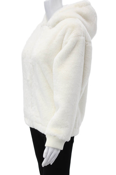 Splendid Women Petite Full Zip Hoodie Long Sleeve White Polyester Size XS