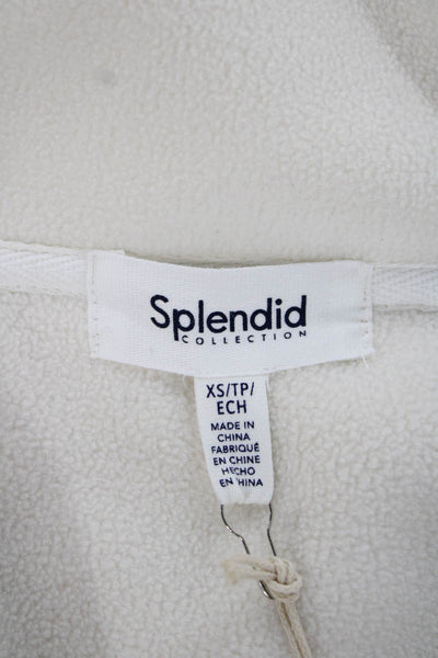 Splendid Women Petite Full Zip Hoodie Long Sleeve White Polyester Size XS