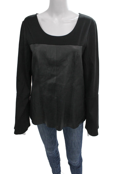 Ecru Women Blouse Black Long Sleeve Leather Round Neck Classic Size L