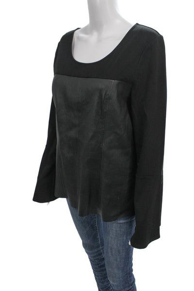 Ecru Women Blouse Black Long Sleeve Leather Round Neck Classic Size L
