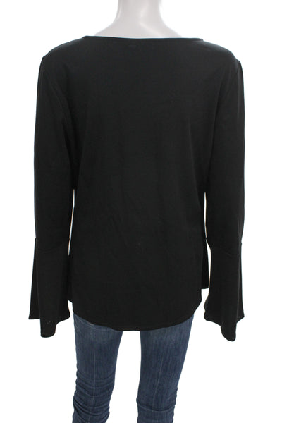 Ecru Women Blouse Black Long Sleeve Leather Round Neck Classic Size L
