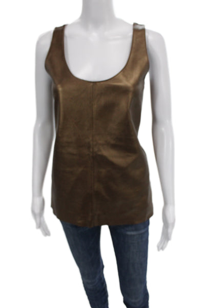 Ecru Women Brown Leather Basic Sleeveless Round Neck Tank Size S