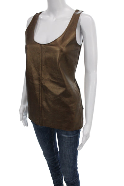 Ecru Women Brown Leather Basic Sleeveless Round Neck Tank Size S