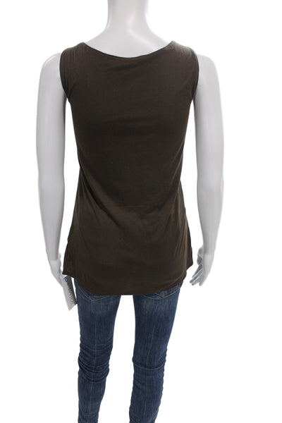 Ecru Women Brown Leather Basic Sleeveless Round Neck Tank Size S