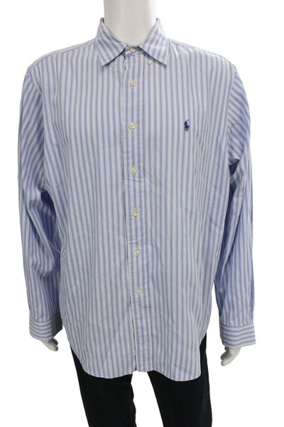 Ralph Lauren Blue Label Men Button-Down Striped Light Blue Dress Shirt Size L