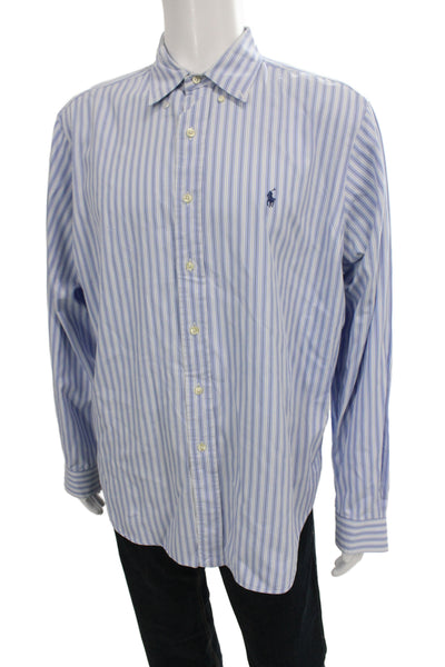 Ralph Lauren Blue Label Men Button-Down Striped Light Blue Dress Shirt Size L