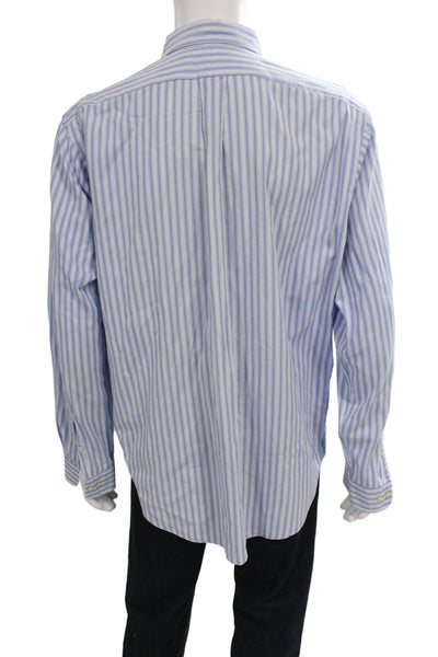 Ralph Lauren Blue Label Men Button-Down Striped Light Blue Dress Shirt Size L