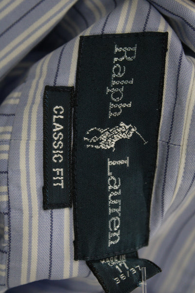 Ralph Lauren Blue Label Men Button-Down Striped Light Blue Dress Shirt Size L