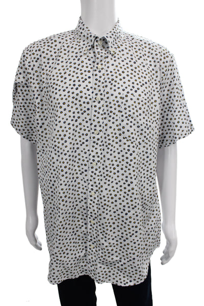 J Crew Mens Button-Down Short Sleeve Floral 100% Cotton White Size XLT