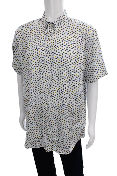 J Crew Mens Button-Down Short Sleeve Floral 100% Cotton White Size XLT