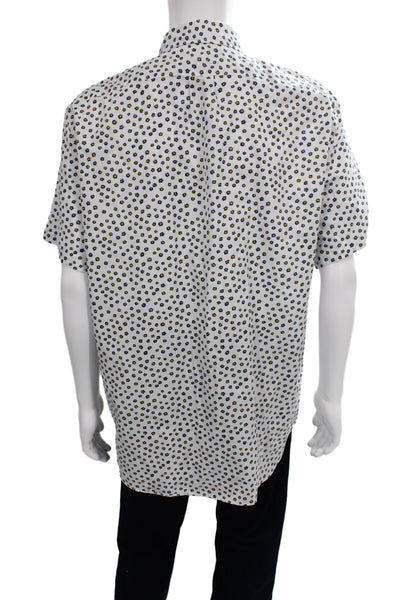 J Crew Mens Button-Down Short Sleeve Floral 100% Cotton White Size XLT