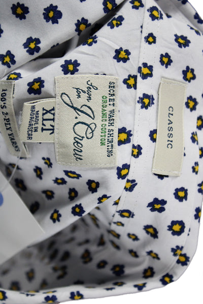 J Crew Mens Button-Down Short Sleeve Floral 100% Cotton White Size XLT
