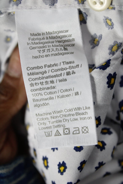 J Crew Mens Button-Down Short Sleeve Floral 100% Cotton White Size XLT